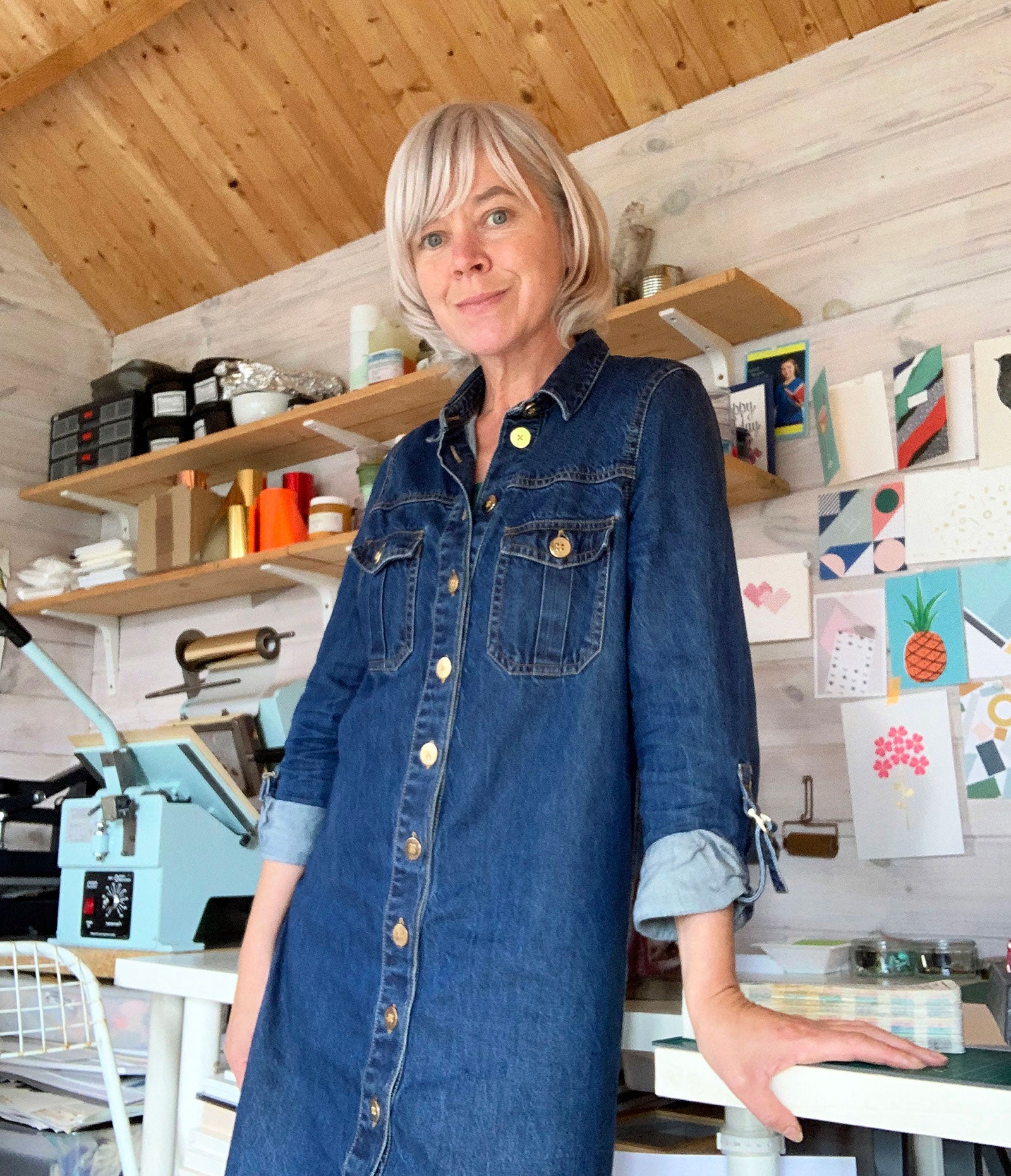 Marley Press founder Maggie Marley pictured in her letterpress and hotfoil print studio based in Donegal on Ireland Wild Atlantic Way.